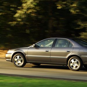 Preview wallpaper acura, tl, 2002, gray, side view, style, cars, speed, grass, trees