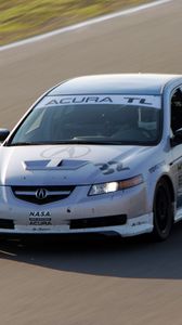 Preview wallpaper acura, tl, 2004, white, front view, style, sports, cars, speed, grass