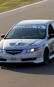 Preview wallpaper acura, tl, 2004, white, front view, style, sports, cars, speed, grass