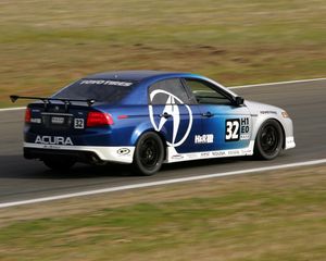 Preview wallpaper acura, tl, 2004, blue, side view, style, sports, cars, speed, grass, asphalt