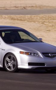 Preview wallpaper acura, tl, 2004, silver metallic, side view, style, cars, speed, sand