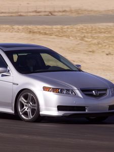 Preview wallpaper acura, tl, 2004, silver metallic, side view, style, cars, speed, sand