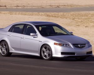 Preview wallpaper acura, tl, 2004, silver metallic, side view, style, cars, speed, sand