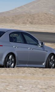 Preview wallpaper acura, tl, 2004, silver metallic, side view, style, cars, mountains, asphalt