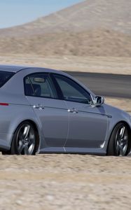 Preview wallpaper acura, tl, 2004, silver metallic, side view, style, cars, mountains, asphalt