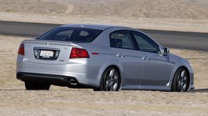 Preview wallpaper acura, tl, 2004, silver metallic, side view, style, cars, mountains, asphalt