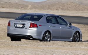 Preview wallpaper acura, tl, 2004, silver metallic, side view, style, cars, mountains, asphalt