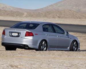 Preview wallpaper acura, tl, 2004, silver metallic, side view, style, cars, mountains, asphalt