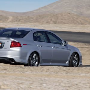 Preview wallpaper acura, tl, 2004, silver metallic, side view, style, cars, mountains, asphalt