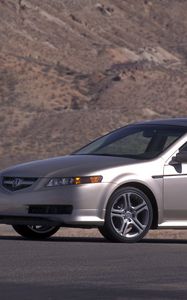 Preview wallpaper acura, tl, 2004, silver metallic, side view, style, cars, mountains, asphalt