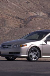 Preview wallpaper acura, tl, 2004, silver metallic, side view, style, cars, mountains, asphalt