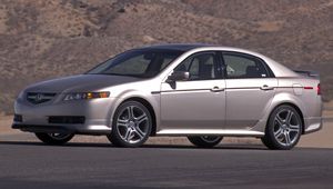 Preview wallpaper acura, tl, 2004, silver metallic, side view, style, cars, mountains, asphalt