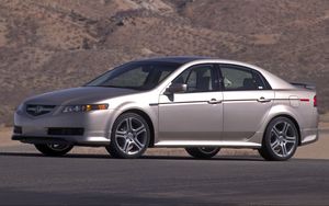 Preview wallpaper acura, tl, 2004, silver metallic, side view, style, cars, mountains, asphalt