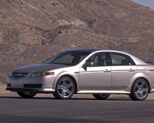 Preview wallpaper acura, tl, 2004, silver metallic, side view, style, cars, mountains, asphalt