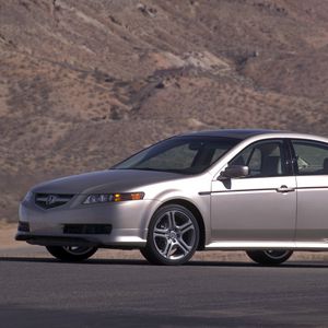 Preview wallpaper acura, tl, 2004, silver metallic, side view, style, cars, mountains, asphalt