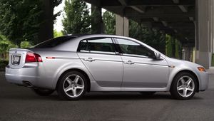 Preview wallpaper acura, tl, 2004, silver metallic, side view, style, cars, bridges, trees, asphalt