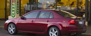 Preview wallpaper acura, tl, 2004, burgundy, side view, style, cars, building, street