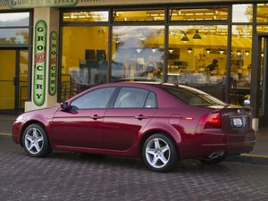 Preview wallpaper acura, tl, 2004, burgundy, side view, style, cars, building, street