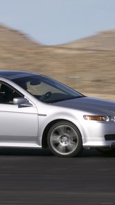 Preview wallpaper acura, tl, 2004, silver metallic, side view, style, cars, speed, mountains, asphalt