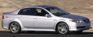 Preview wallpaper acura, tl, 2004, silver metallic, side view, style, cars, speed, mountains, asphalt