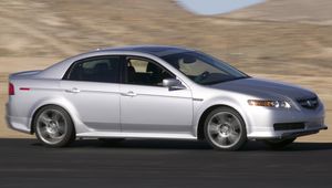 Preview wallpaper acura, tl, 2004, silver metallic, side view, style, cars, speed, mountains, asphalt