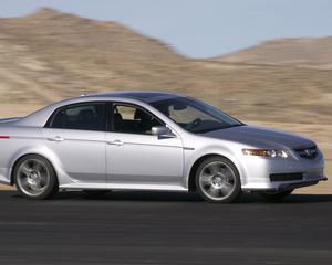 Preview wallpaper acura, tl, 2004, silver metallic, side view, style, cars, speed, mountains, asphalt