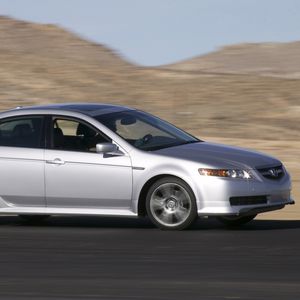 Preview wallpaper acura, tl, 2004, silver metallic, side view, style, cars, speed, mountains, asphalt