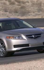 Preview wallpaper acura, tl, 2004, beige metallic, side view, style, cars, nature, asphalt