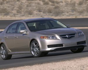 Preview wallpaper acura, tl, 2004, beige metallic, side view, style, cars, nature, asphalt