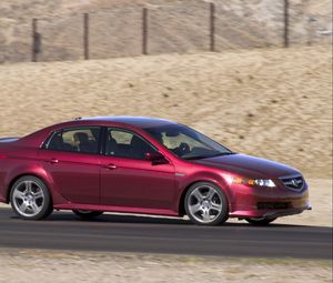 Preview wallpaper acura, tl, 2004, magenta metallic, side view, style, cars, speed, asphalt