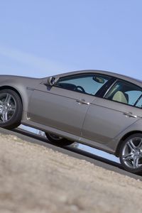 Preview wallpaper acura, tl, 2004, metallic gray, side view, style, cars, sky, asphalt