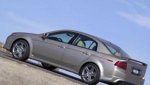 Preview wallpaper acura, tl, 2004, metallic gray, side view, style, cars, sky, asphalt