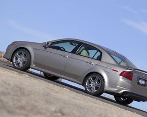 Preview wallpaper acura, tl, 2004, metallic gray, side view, style, cars, sky, asphalt