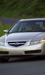 Preview wallpaper acura, tl, 2004, beige metallic, front view, style, cars, grass, speed, asphalt