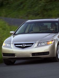 Preview wallpaper acura, tl, 2004, beige metallic, front view, style, cars, grass, speed, asphalt