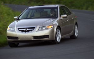 Preview wallpaper acura, tl, 2004, beige metallic, front view, style, cars, grass, speed, asphalt