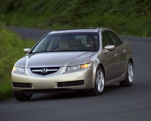 Preview wallpaper acura, tl, 2004, beige metallic, front view, style, cars, grass, speed, asphalt