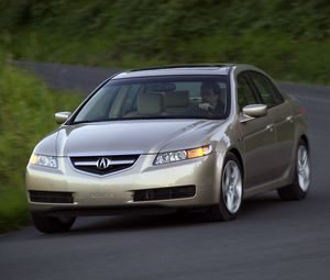 Preview wallpaper acura, tl, 2004, beige metallic, front view, style, cars, grass, speed, asphalt