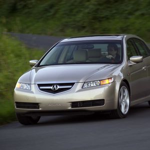 Preview wallpaper acura, tl, 2004, beige metallic, front view, style, cars, grass, speed, asphalt