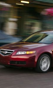 Preview wallpaper acura, tl, 2004, red, side view, style, cars, speed, lights, street