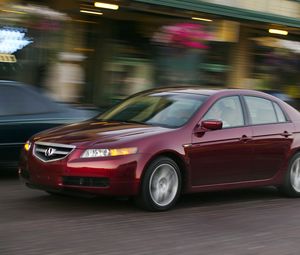Preview wallpaper acura, tl, 2004, red, side view, style, cars, speed, lights, street
