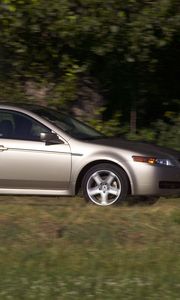 Preview wallpaper acura, tl, 2004, silver metallic, side view, style, cars, nature, trees, grass