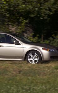 Preview wallpaper acura, tl, 2004, silver metallic, side view, style, cars, nature, trees, grass