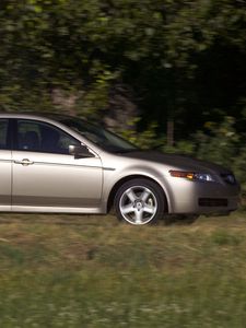 Preview wallpaper acura, tl, 2004, silver metallic, side view, style, cars, nature, trees, grass