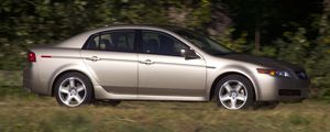 Preview wallpaper acura, tl, 2004, silver metallic, side view, style, cars, nature, trees, grass