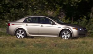 Preview wallpaper acura, tl, 2004, silver metallic, side view, style, cars, nature, trees, grass