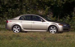 Preview wallpaper acura, tl, 2004, silver metallic, side view, style, cars, nature, trees, grass