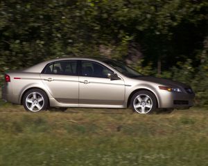 Preview wallpaper acura, tl, 2004, silver metallic, side view, style, cars, nature, trees, grass