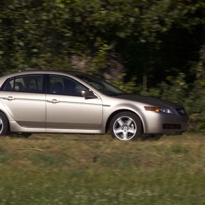 Preview wallpaper acura, tl, 2004, silver metallic, side view, style, cars, nature, trees, grass