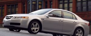 Preview wallpaper acura, tl, 2004, white metallic, side view, style, cars, buildings, asphalt